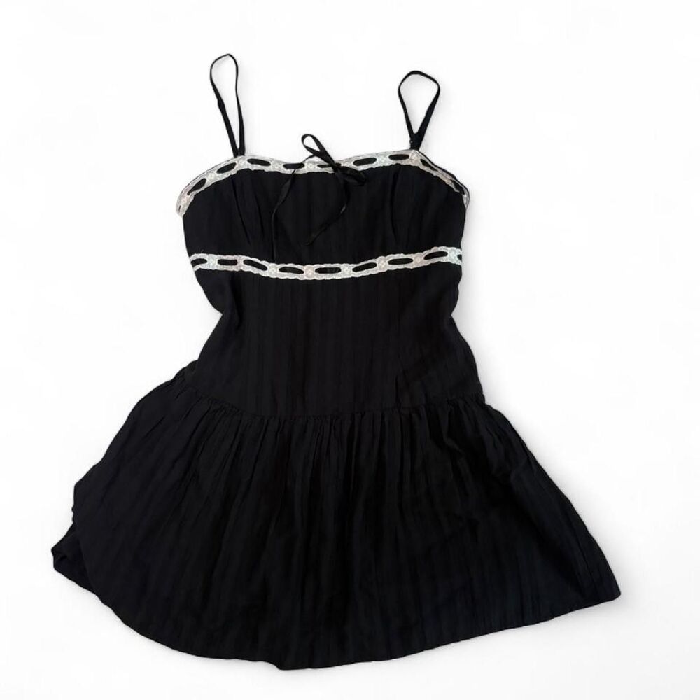 Vintage Aeropostale Black Babydoll Mini Dress Ribbon Trim - Size L